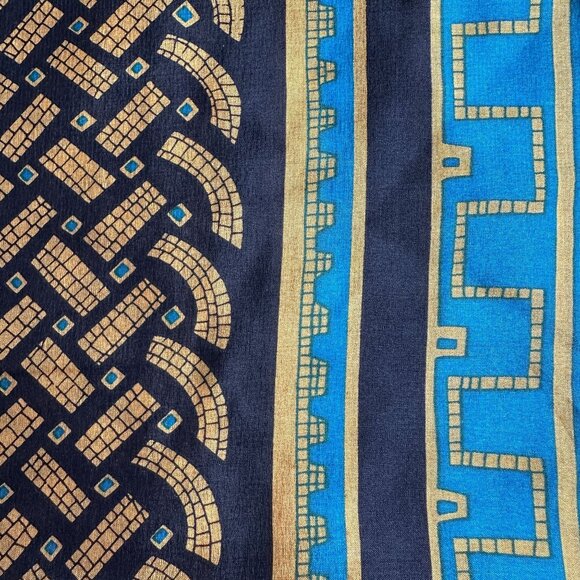 Vintage Vera Neumann Geometric Silk Scarf in Turquoise, Black & Gold New Old Sto - Picture 6 of 13